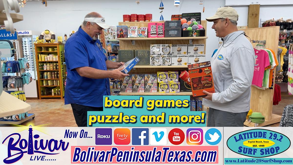 Board Games, Puzzles, And More At Latitude 29 Surf Shop In Crystal Beach, Texas.