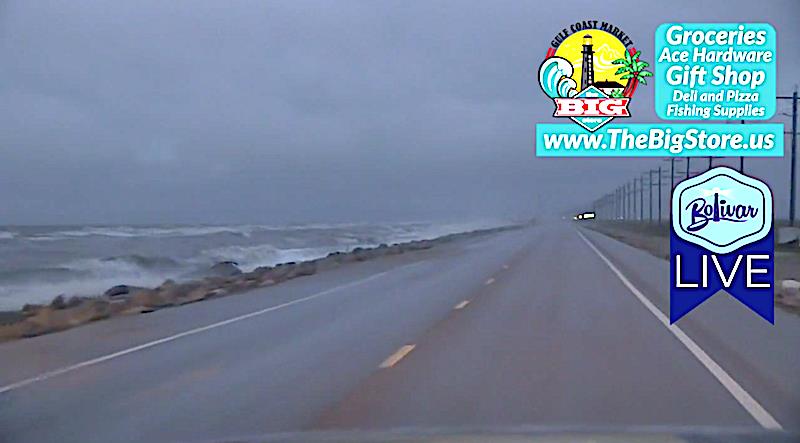 Bolivar Peninsula Flooding On Bay Side Continues, Hwy 87 Clear.