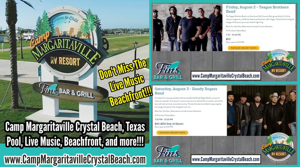 Camp Margaritaville Crystal Beach, Texas Live Music Beachfront.