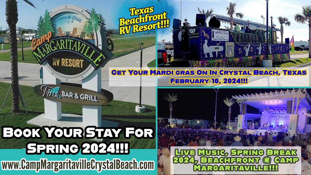 Camp Margaritaville Crystal Beach, Texas, Mardi Gras 2024.