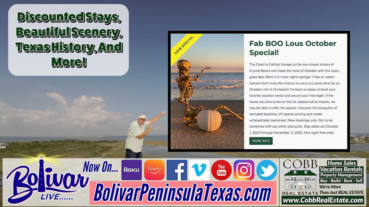 Cobb Real Estate, Discounted Stays On Bolivar Peninsula.