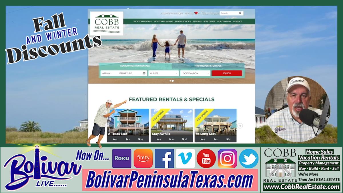 Fall And Winter Discounts On Beach House Vacation Rentals In Crystal Beach, Texas.