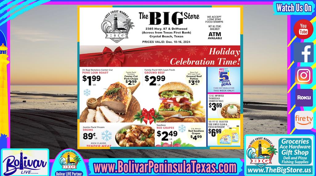 Holiday Celebration Time Big Store Sales Ad First Week of December on Bolivar Peninsula