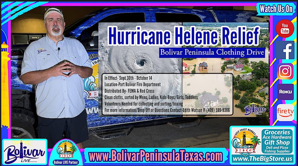 Hurricane Helene Clothing Drive On Bolivar Peninsula, Kicks off Today.