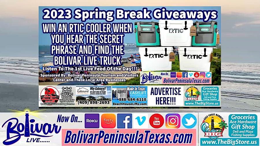 It's Bolivar Live Beachfront View Talking Free Giveaways For Spring Break.