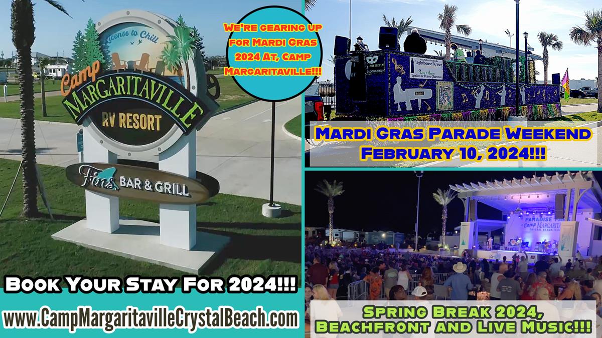Mardi Gras Parade 2024 At Camp Margaritaville Crystal Beach, Texas!