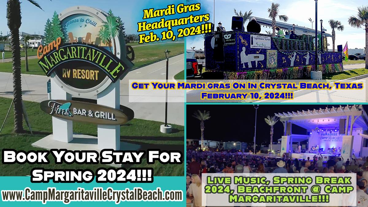 Mardi Gras Parade At Camp Margaritaville Crystal Beach, Texas 2024.