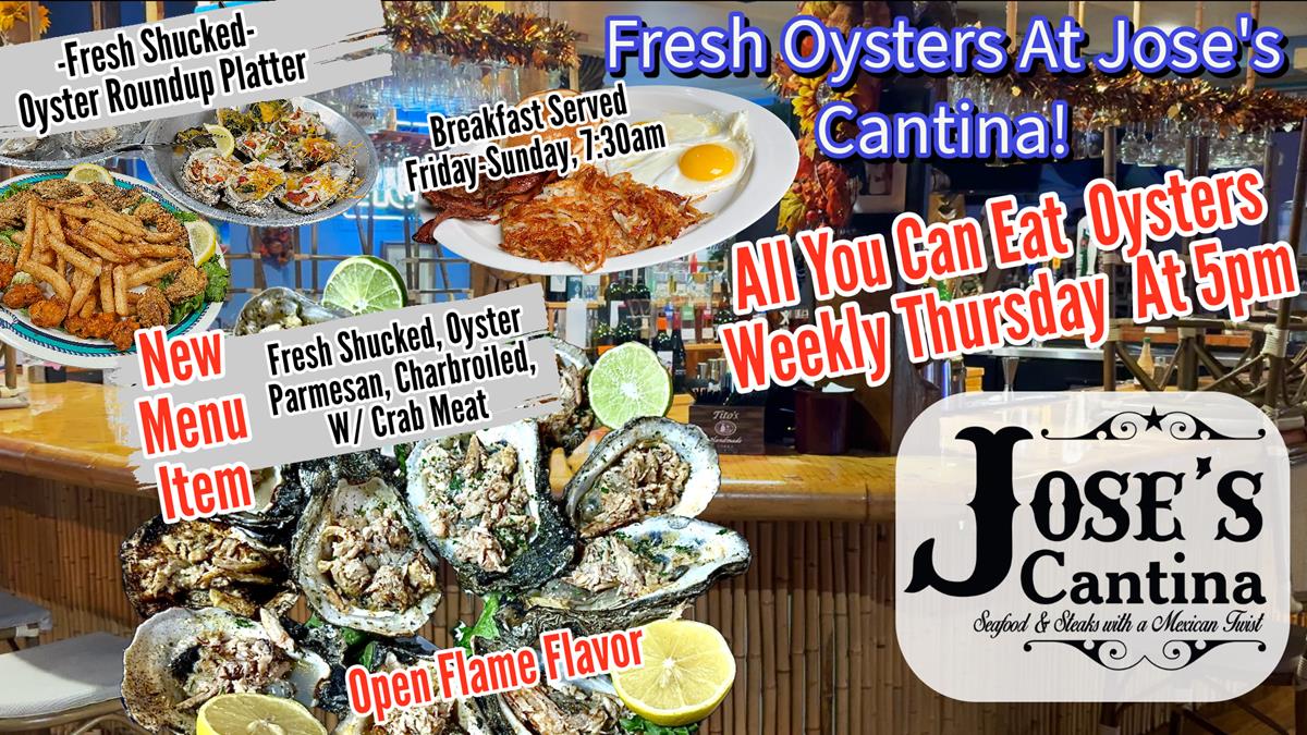 New Menu Item At Jose's Restaurant, Oysters Parmesan Charbroiled With Crab Meat.
