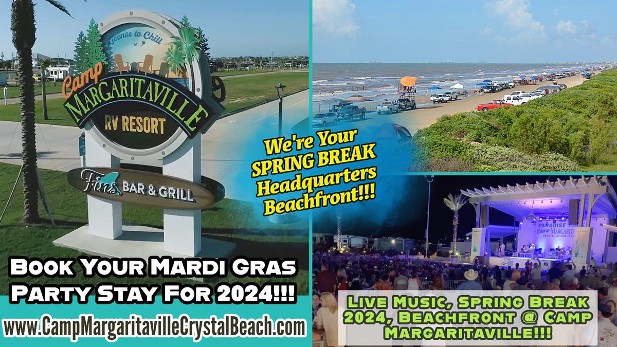 Spring Break Beachfront At camp Margaritaville Crystal Beach.