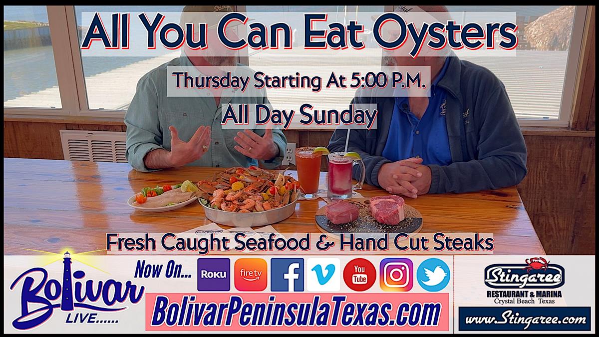 Stingaree Restaurant, Crystal Beach, Texas. Fresh Caught Seafood, and Holiday Hours.