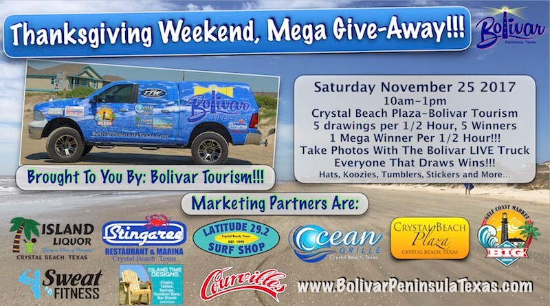 Thanksgiving Mega Give-away in Crystal Beach Texas.