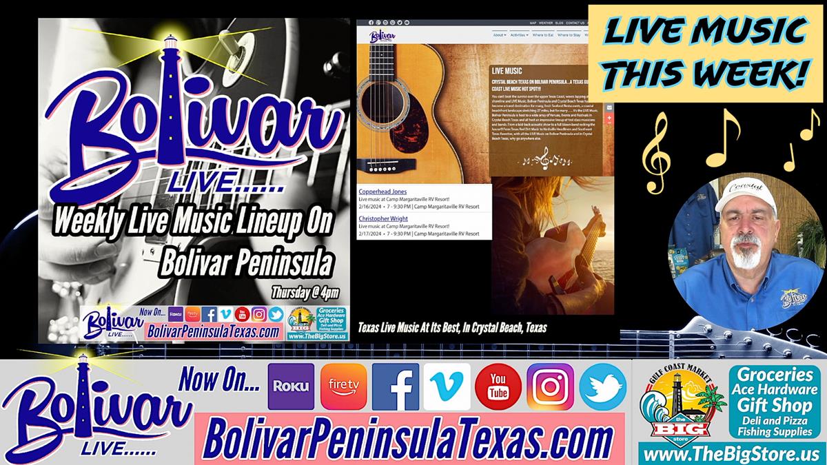 The Bands On Bolivar, This Week In Crystal Beach, Texas.