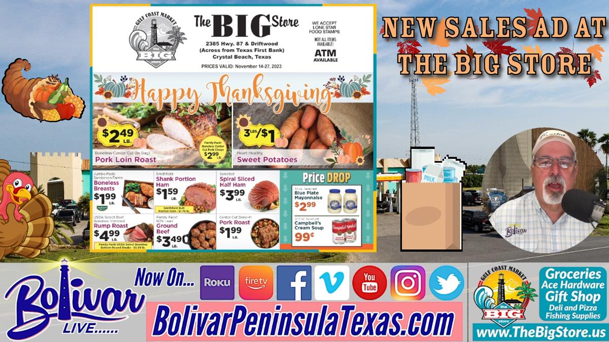 The Gulf Coast Market Sales Ad On Bolivar Peninsula, Texas.