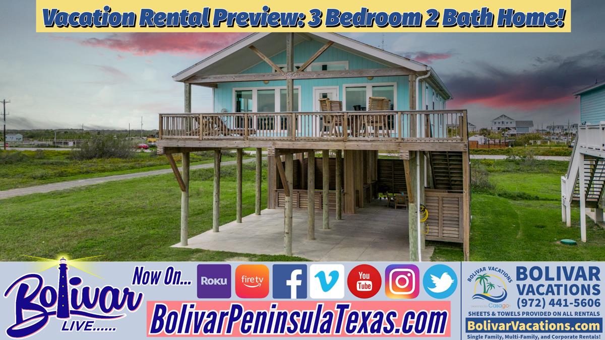Vacation Rental Preview: Beautiful 3 Bedroom 2 Bath Home On Bolivar Peninsula, Texas.